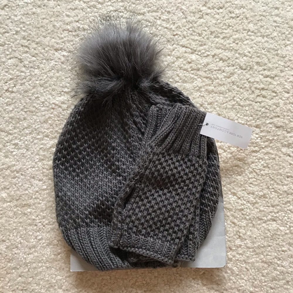 NWT New York and Company Grey Beanie and Gloves
